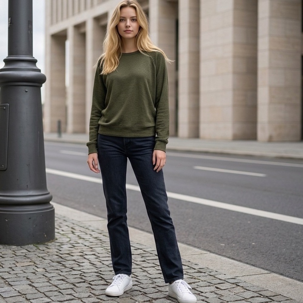 Buffalo David Bitton Womens Raglan Pullover Top Olive Green Marl Size M 0258